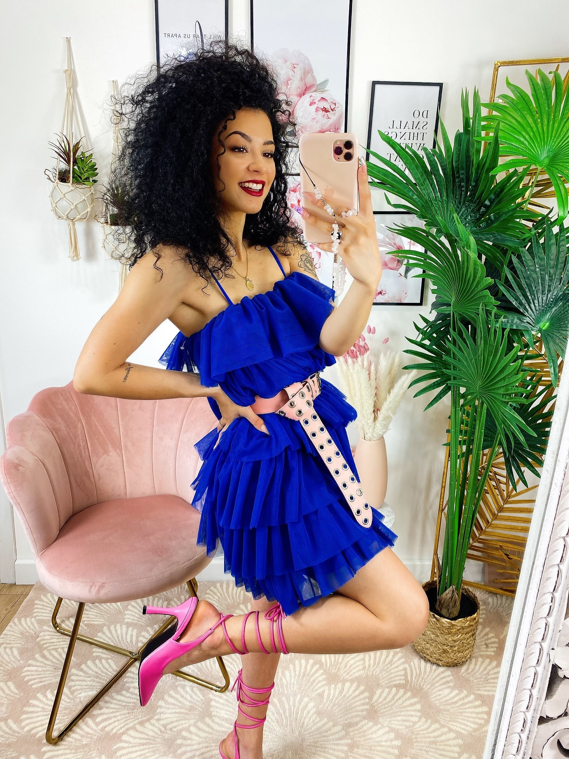 Abito in tulle a balze Venere blu