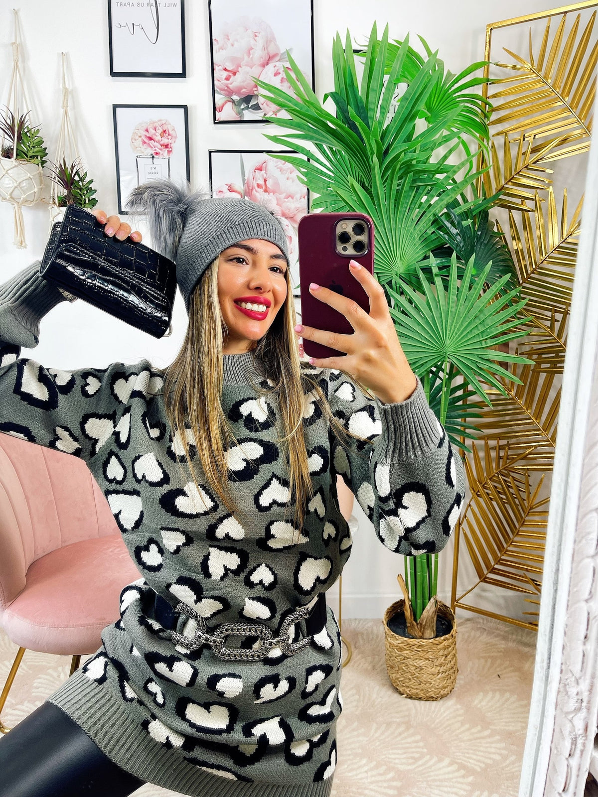 Maxi maglione morbidissimo con cuori Grigio