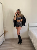 Completo top e short paillettes nero argento