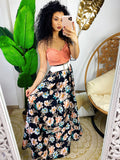 Maxi gonna in raso con fiori multicolore