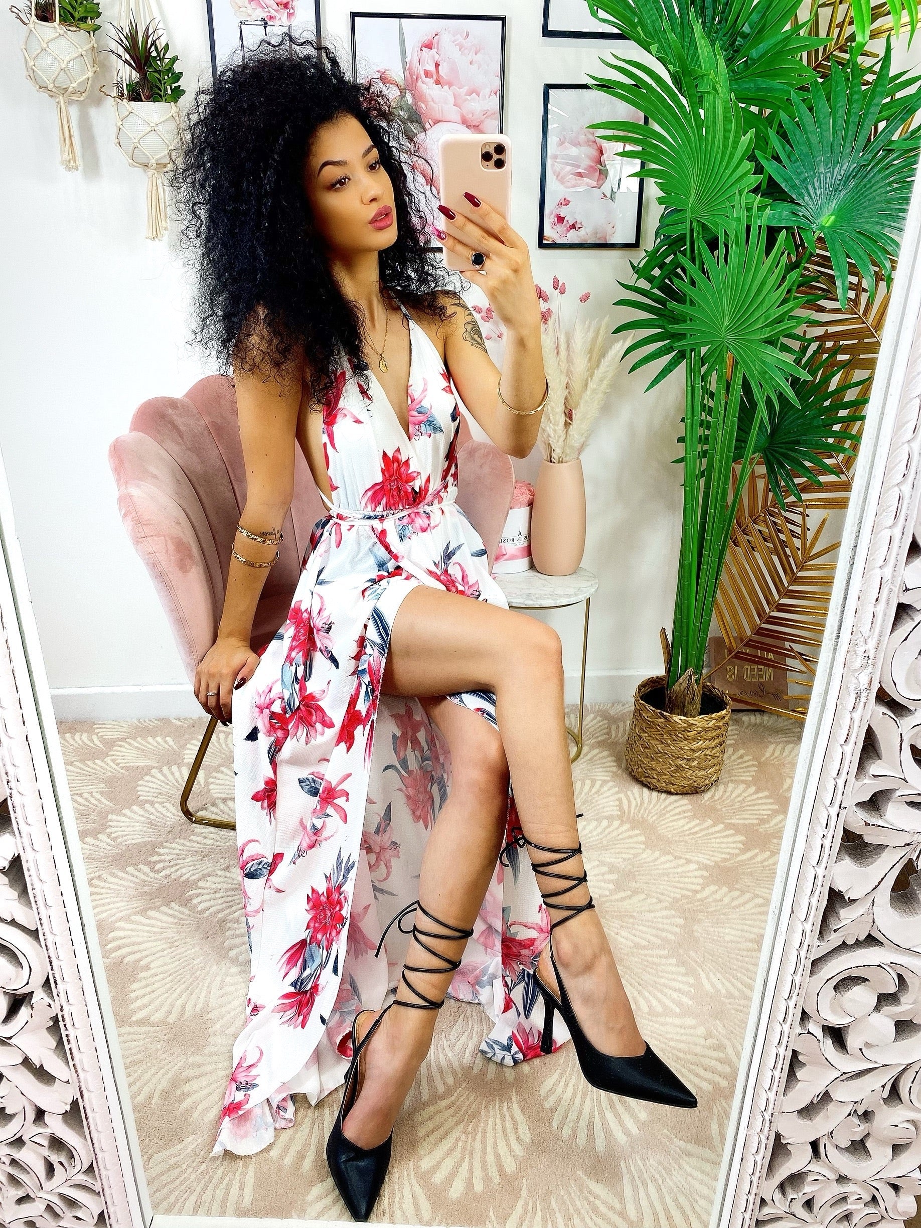 Abito Afrodite con fiori Corallo
