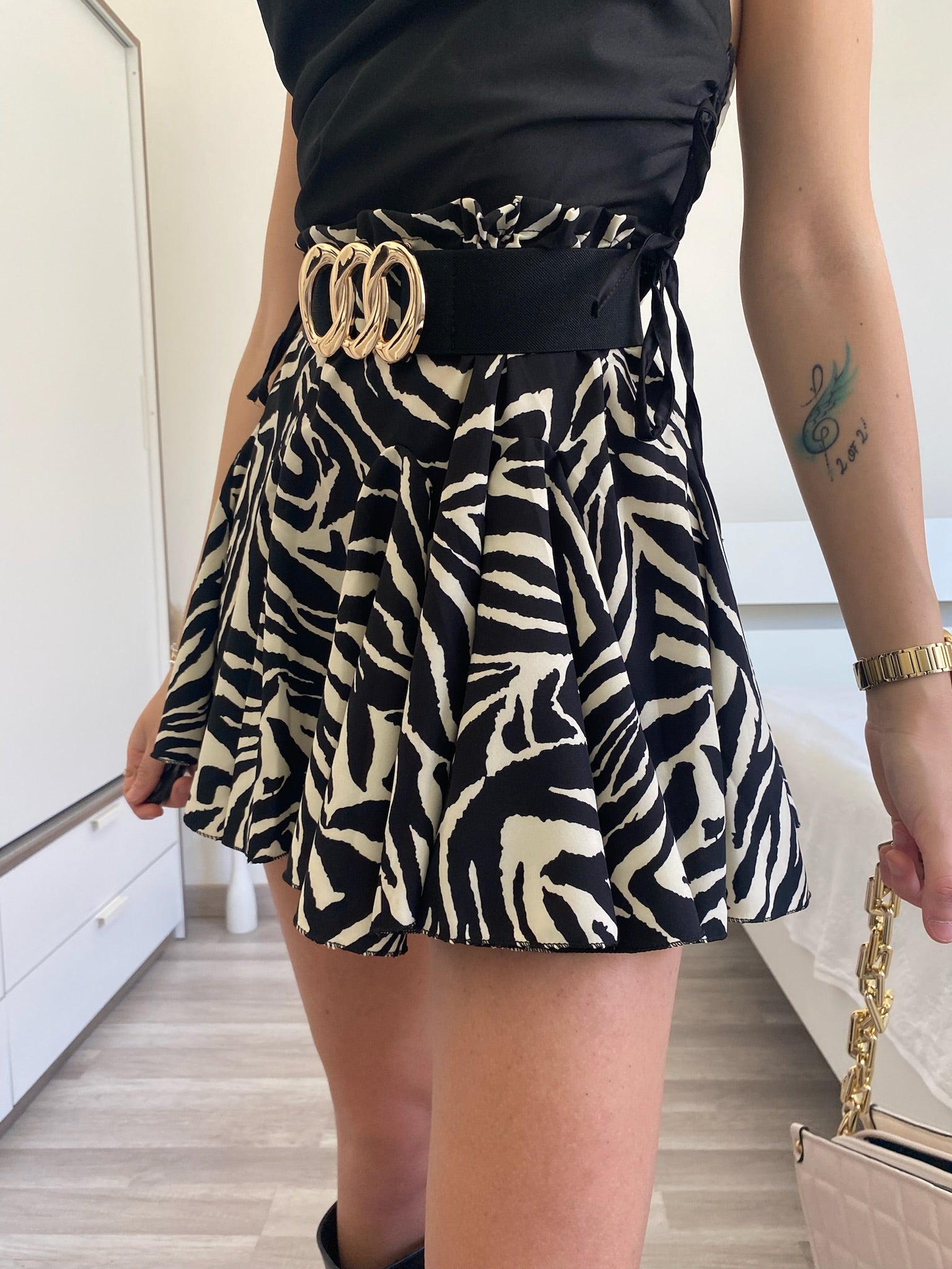 Gonna a ruota animalier bianca e nera