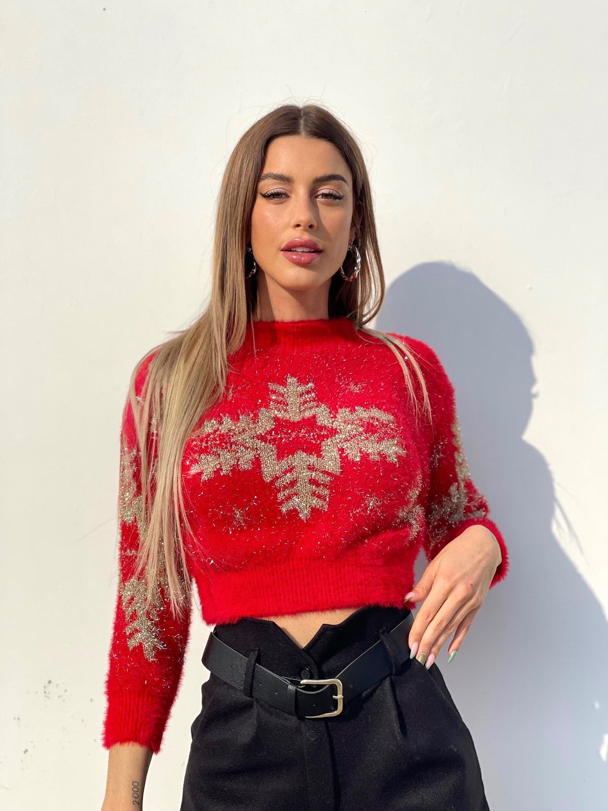 Maglioncino fiocco di neve Rosso