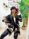 Cardigan frange e cinta dettaglio beige