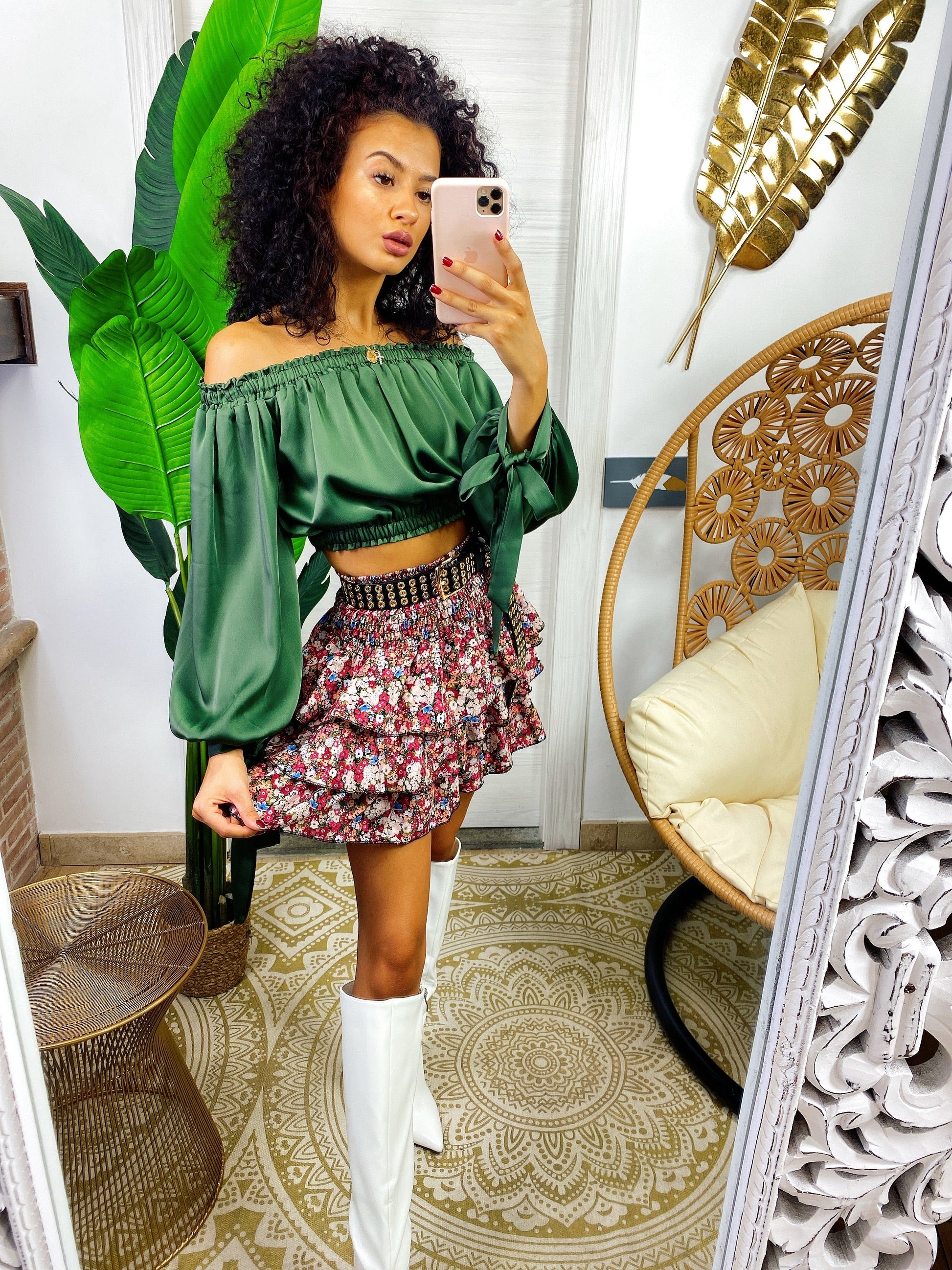 Top in raso manica lunga verde militare