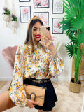 Camicia fiorata sfumature arancio