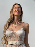Abito corto in tulle beige