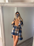 Gonna in tweed blu e beige