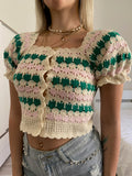 Top macramè rosa verde
