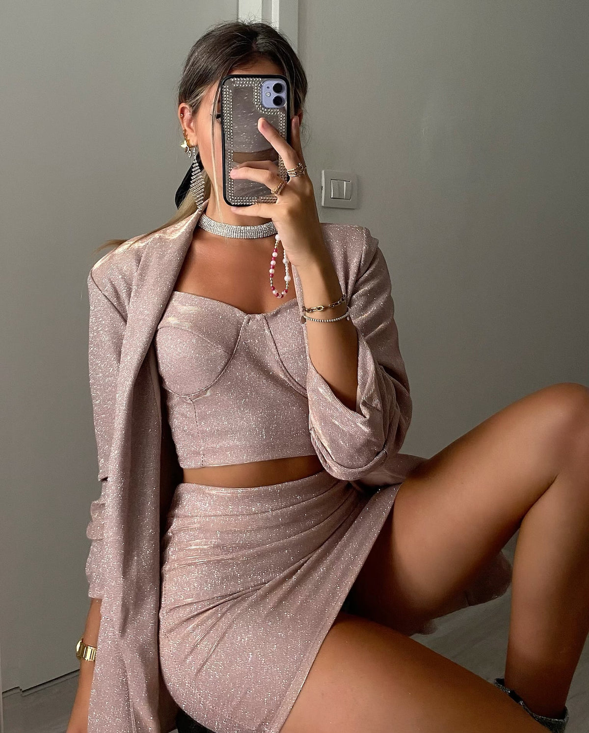 Completo tre pezzi glitter rosa