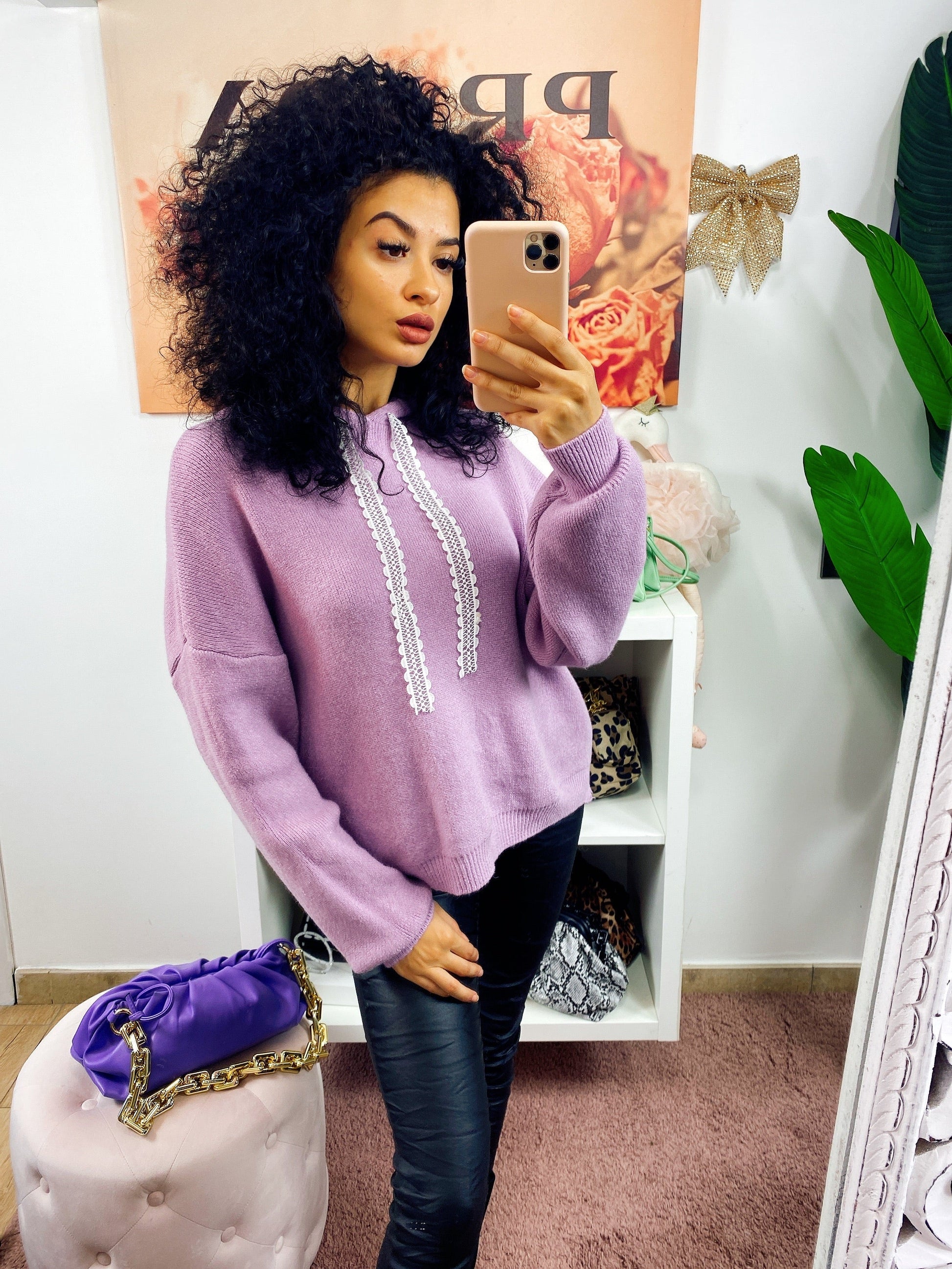 Felpa in maglia lilla