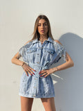 Abito in jeans con frange in paillettes