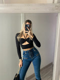 Jeans con lacci sul davanti