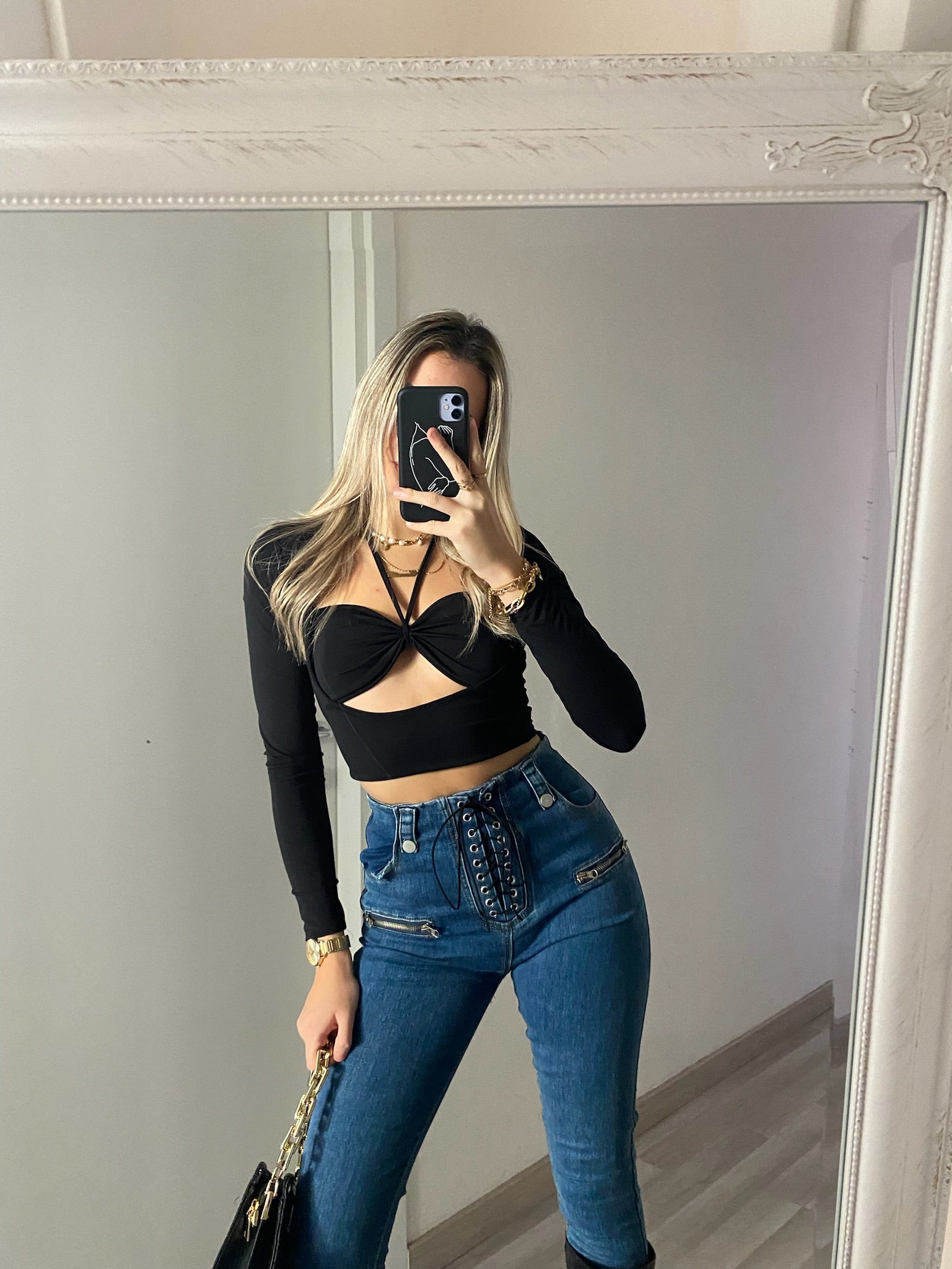 Jeans con lacci sul davanti
