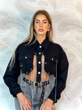 Giacca in jeans nero con frange