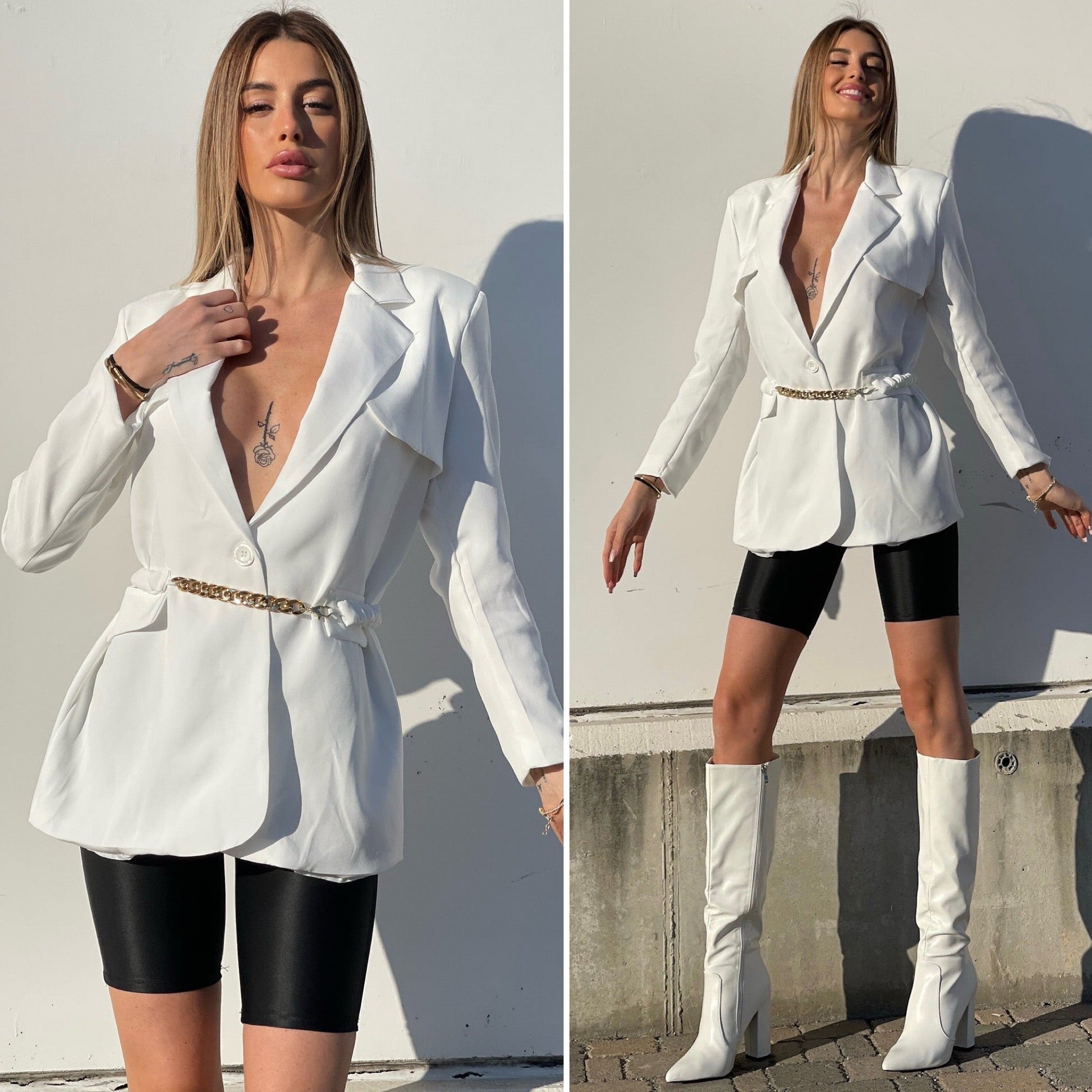 Blazer bianco con cintura