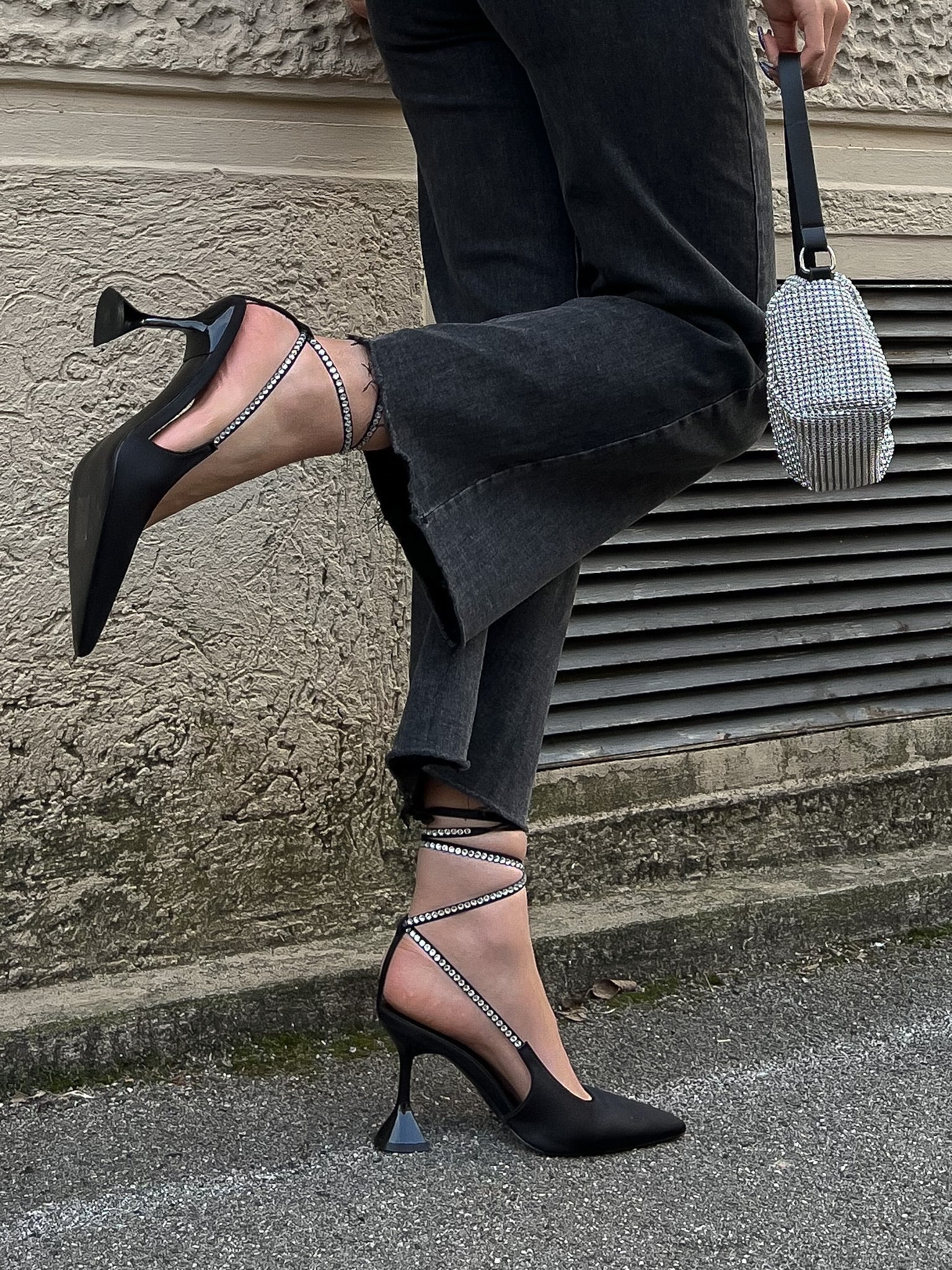 Sandali con strass nero