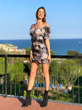 Abito a fiori nero manica corta
