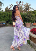 Abito con spacco fiori lilla