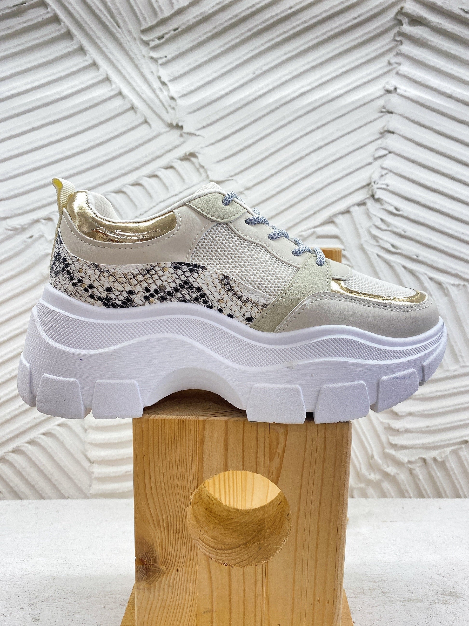 Sneakers Beige  con dettaglio pitonato