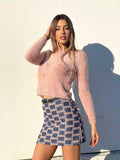 Gonna in tweed dettaglio rosa celeste