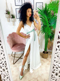 Abito in raso con maxi spacco Bianco