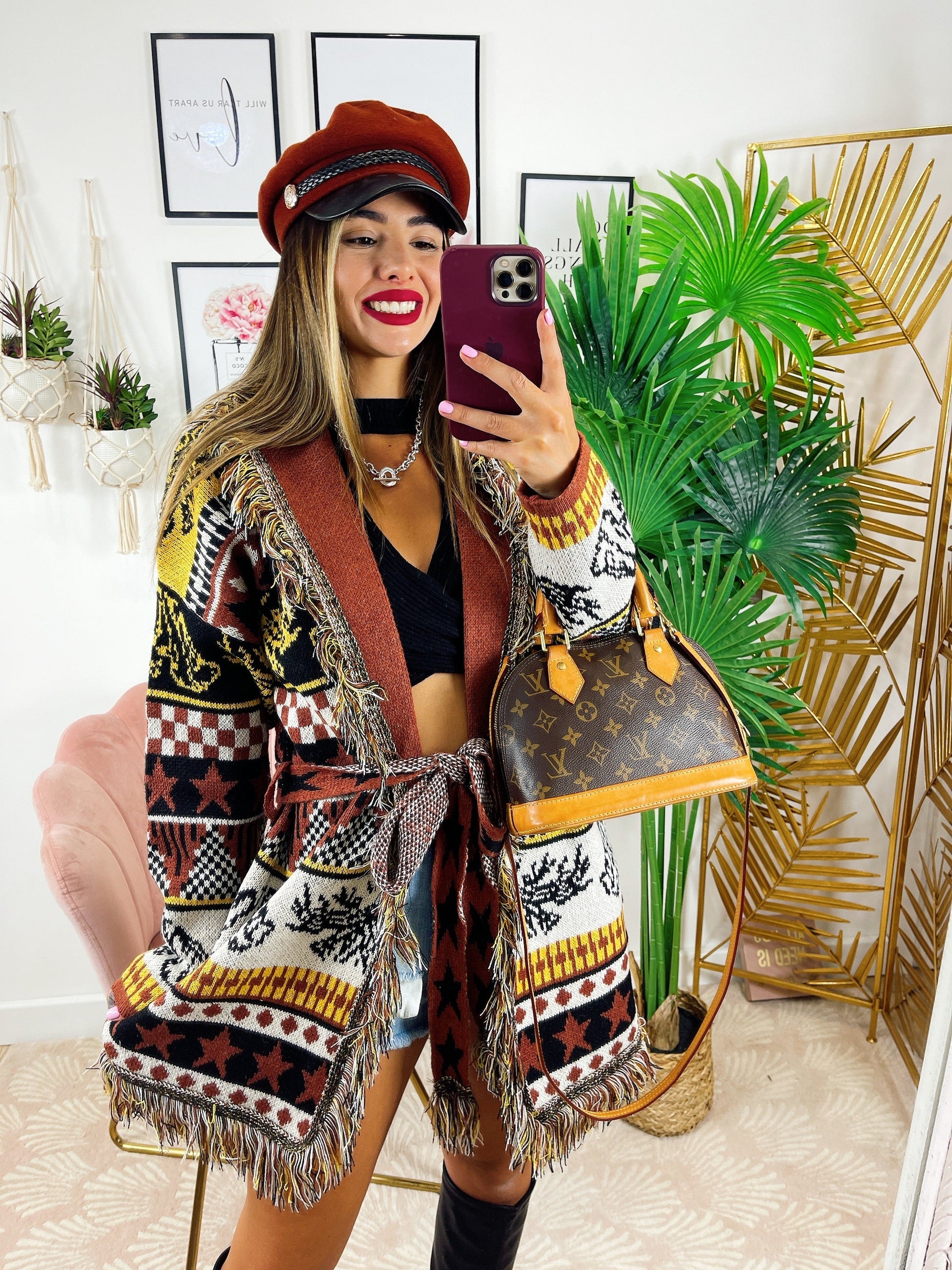 Cardigan con frange dettaglio giallo