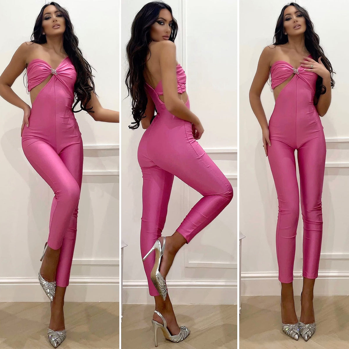 Tuta monospalla Fuxia con gioiello silver
