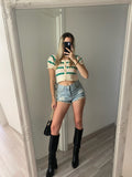 Short in jeans con strass