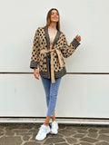 Cardigan con frange a rombi nude