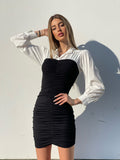 Abito arricciato nero con camicia