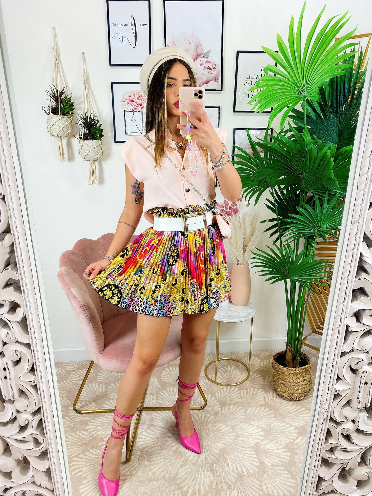 Camicia smanicata con borsetta Rosa