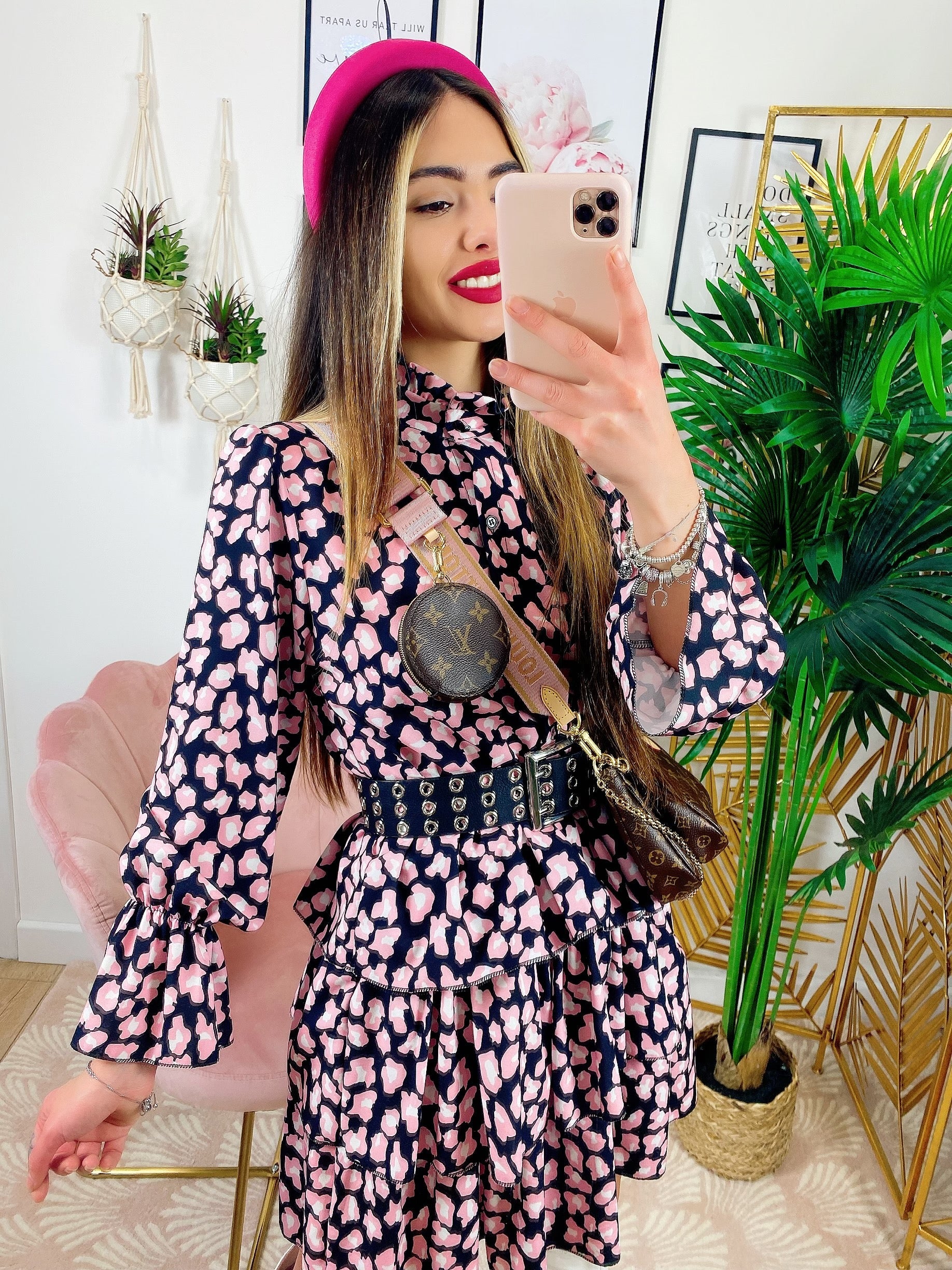 Abito maculato Nera dettagli Rosa