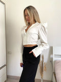 Camicia crop bianca con maniche a palloncino