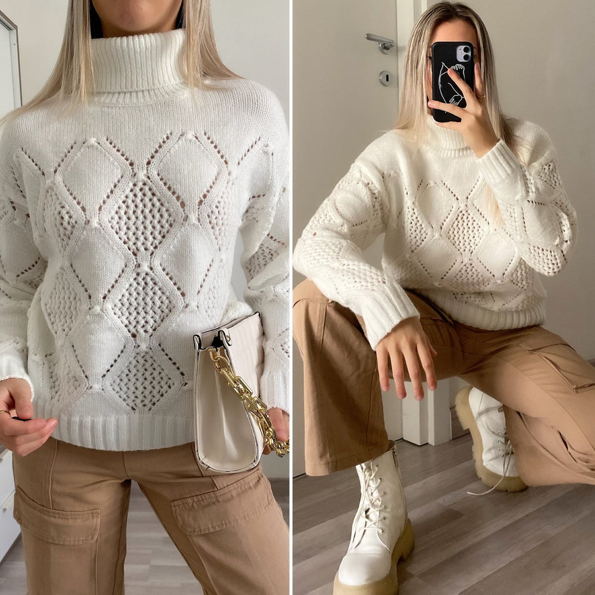 Pull bianco a collo alto