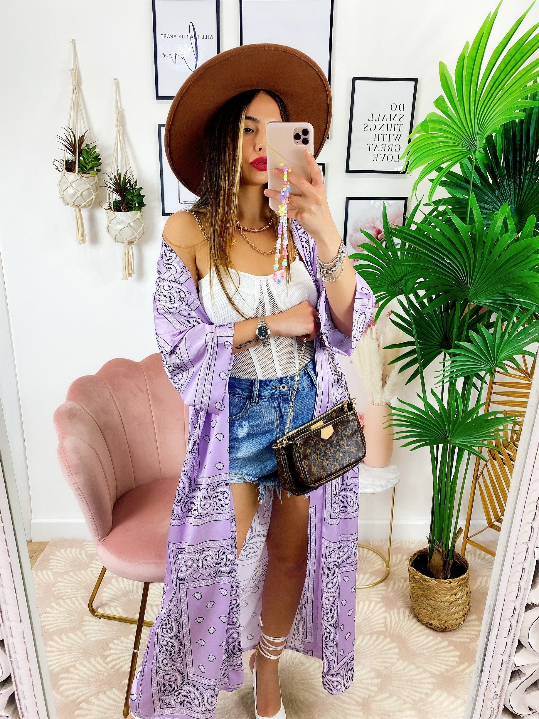 Kimono effetto bandana lilla