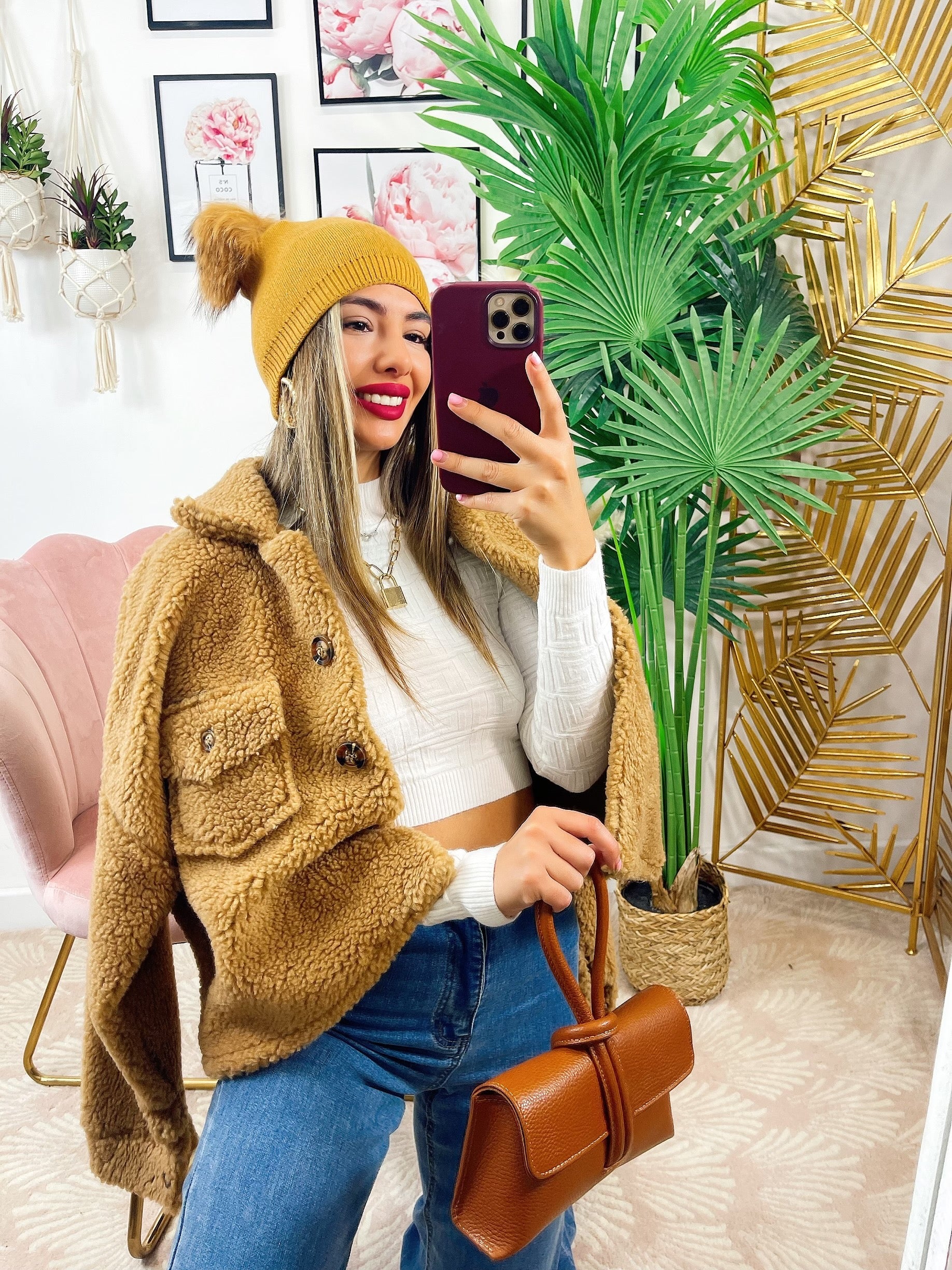 Cappotto corto Teddy camel