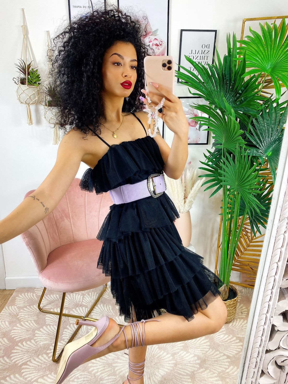 Abito in tulle a balze Venere Nero