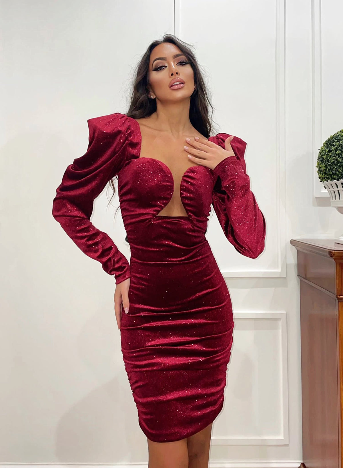 Abito sensual velluto glitter Bordeaux