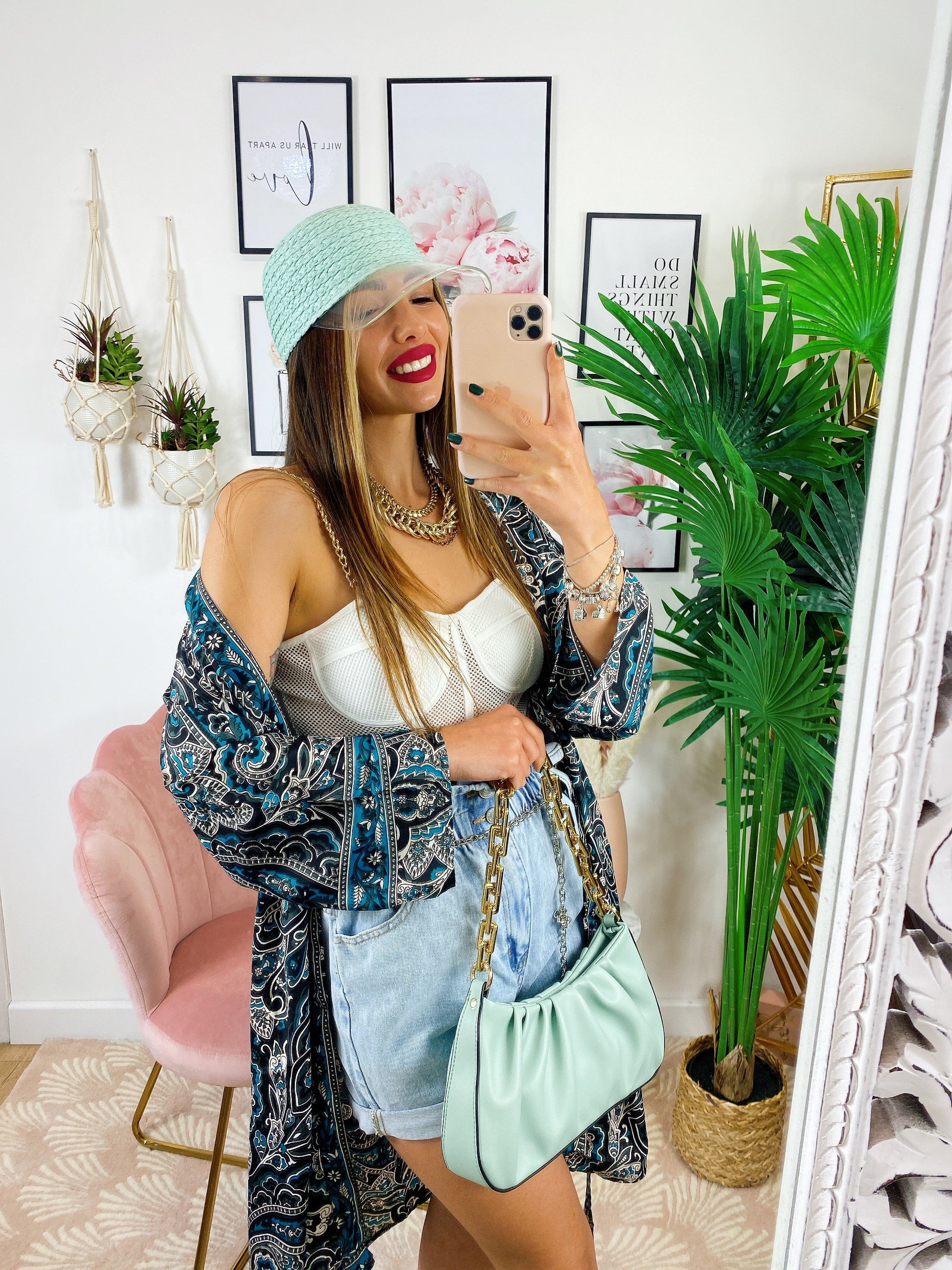 Kimono in seta nero a ricami tiffany