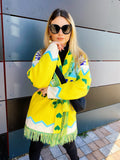 Cardigan frange e cinta giallo