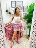 Gonna asimmetrica rosa e pesca