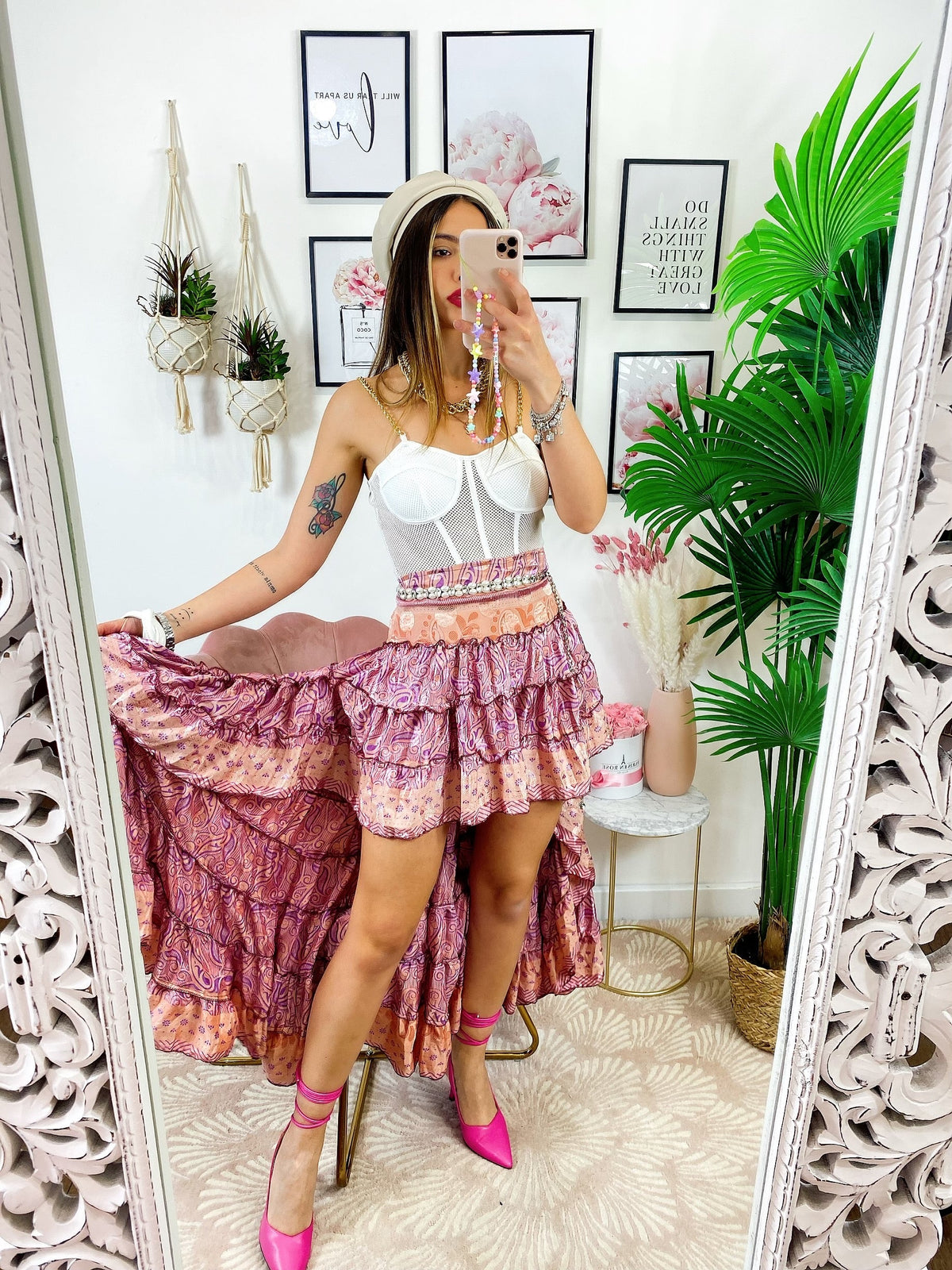 Gonna asimmetrica rosa e pesca