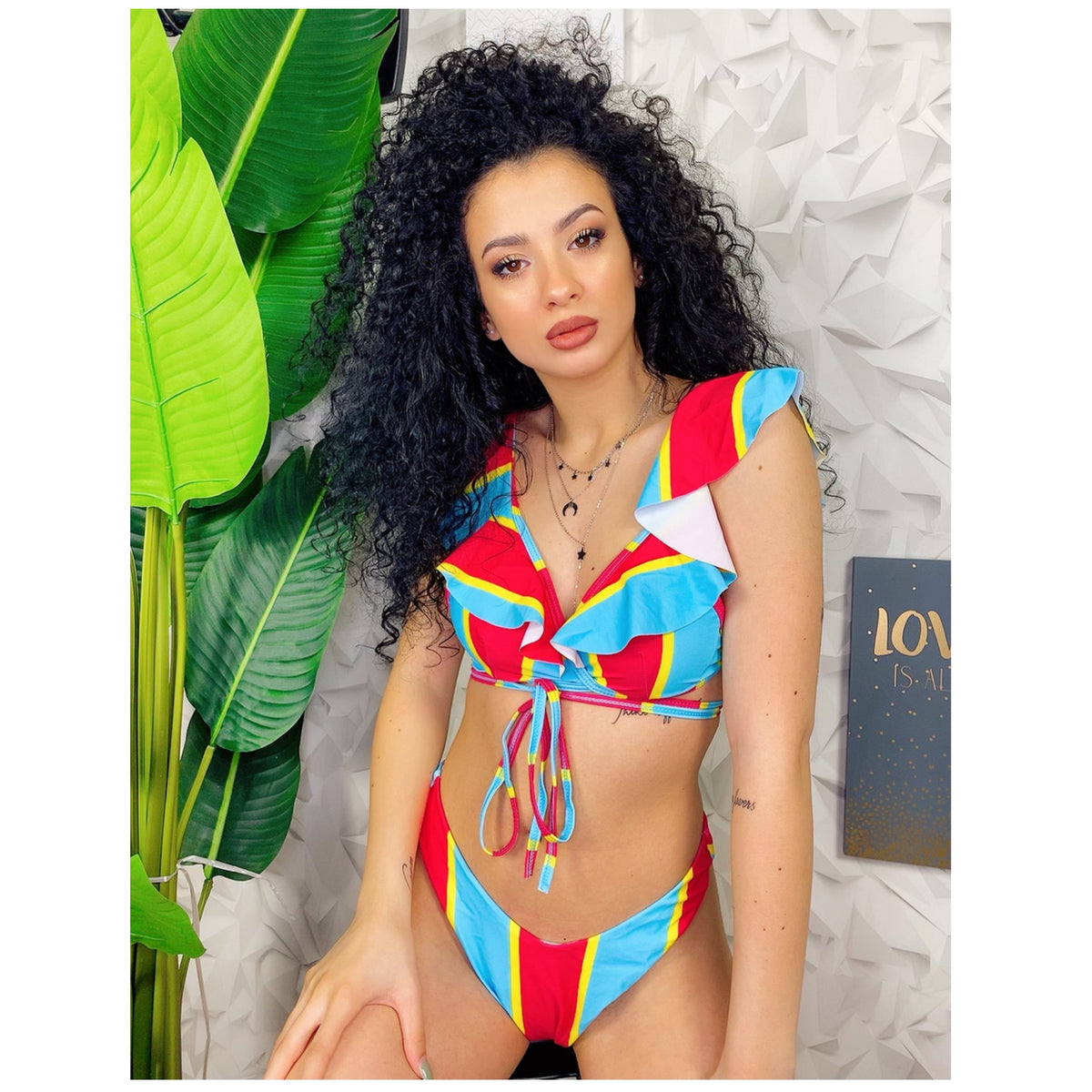 Bikini a righe  Formentera celeste e Fuxia