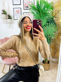 Maglione top quality con perle camel