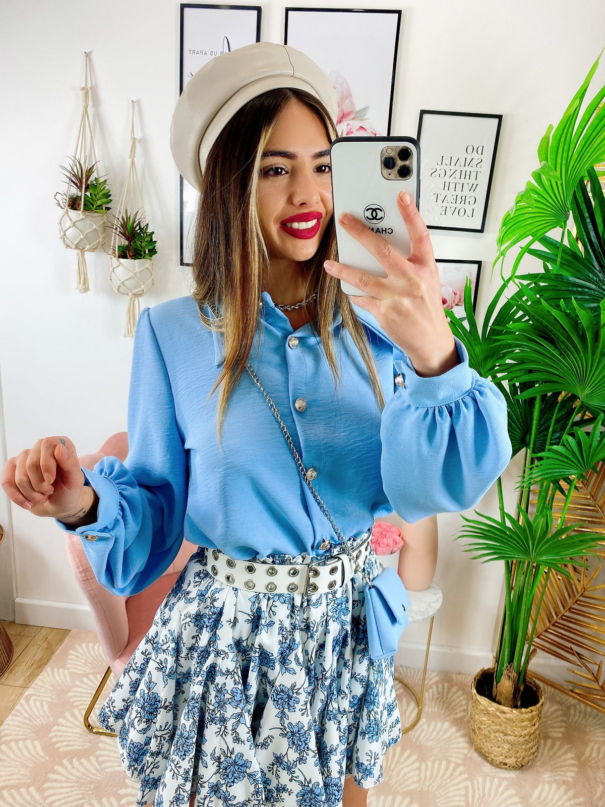Camicia con borsetta celeste