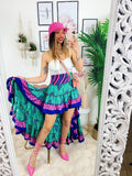 Gonna asimmetrica verde Fuxia blu