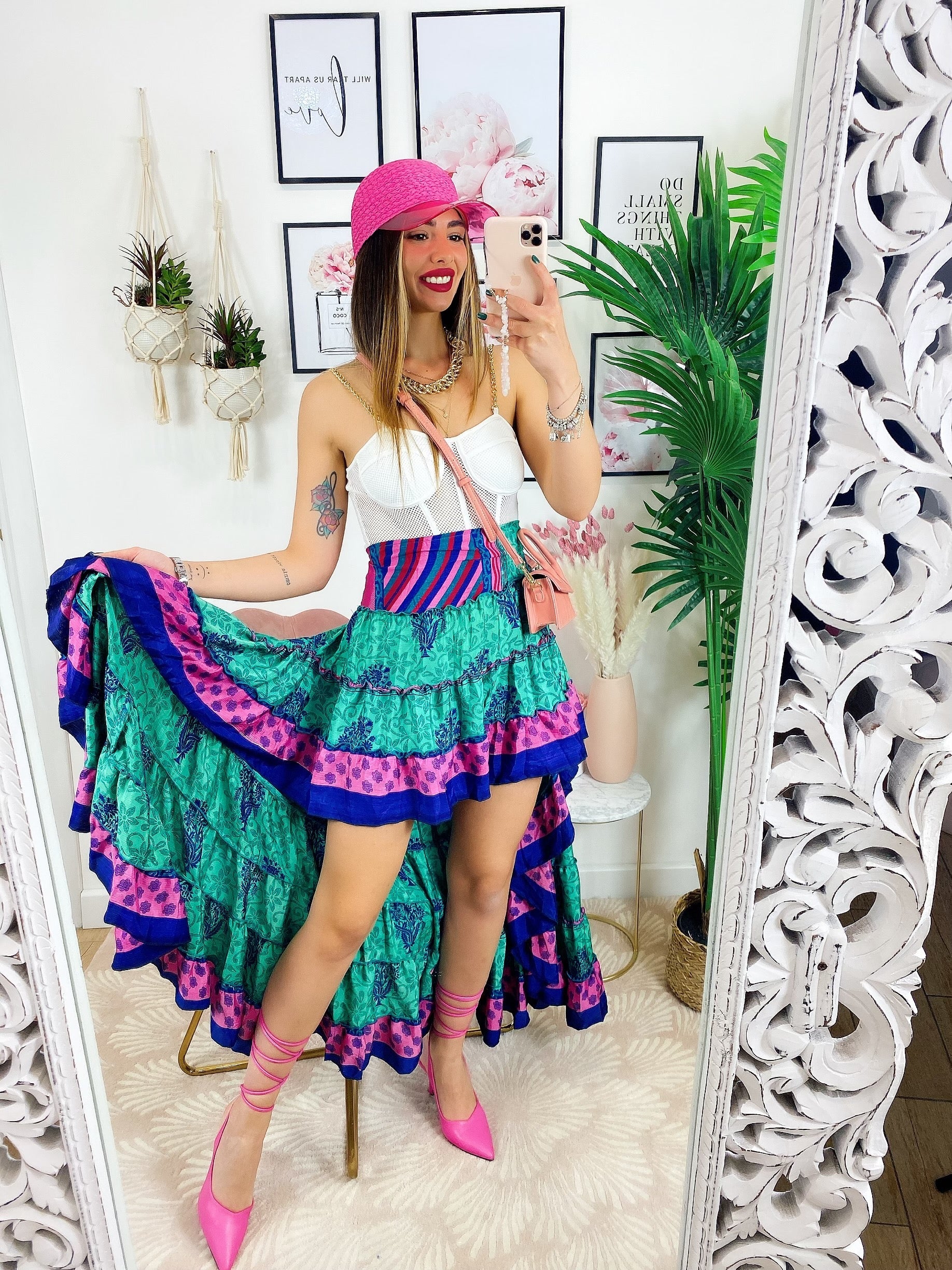 Gonna asimmetrica verde Fuxia blu