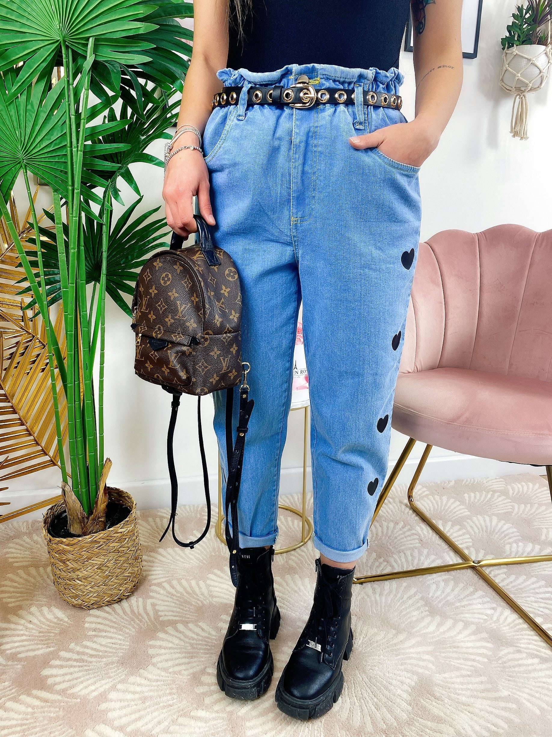 Jeans con cuori Nero