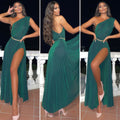 Abito monospalla glitter verde bottiglia
